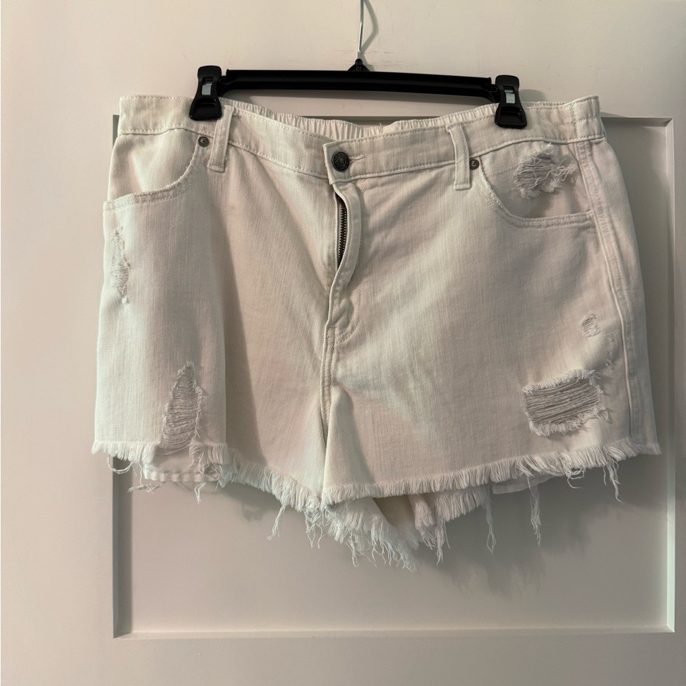 Aerie High-Rise Distressed White Denim Shorts - Size XL